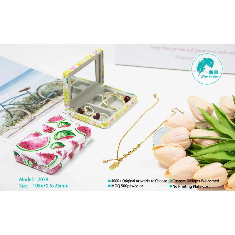 Vibrant Fruit Print Hard Shell Jewelry Organizer Box with Mirror for Women and Girls